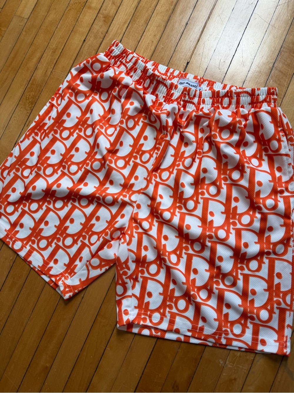 Off Brand Dior Monogram Orange & White Mesh Printed Shorts Sz. M - Picture 2 of 5